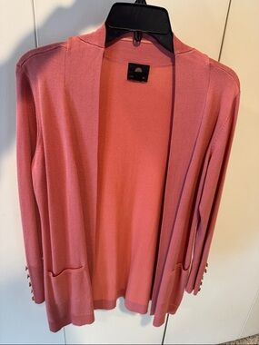 JM Collection Open-Front Coral Pink Cardigan with Pocket Details